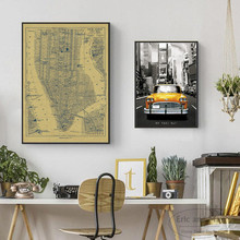 Mapa de paisagem da cidade de nova york, pôsteres e impressões para parede, pintura em tela para decoração de sala de estar, decoração de casa sem moldura 2024 - compre barato