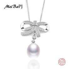 [MeiBaPJ] Trendy Real Natural Freshwater Pearl Pendant Necklace 925 Sterling Silver Bow Fine Jewelry for Women 2024 - buy cheap