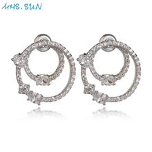 MHS.SUN Women Jewelry Stud Earrings Double Circle Zircon Crystal Earrings Fashion Girls Ear Stud For Best Friend Gift 2024 - buy cheap