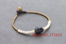 Black And White Petite Skull Pendant Bracelet with waxed cord weaved,thai style brass bracelet for women,5pcs/lots free shipping 2024 - buy cheap