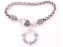 New Arrival antique sliver plated LOVE SOLE SISTER circle pendant charm bracelet link chain 2024 - buy cheap