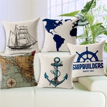 New Dropship Ocean Series Vintage Anchors Printed Cushion Cover World Map Garden Decoration Throw Pillow Case Almofadas Cojines 2024 - buy cheap