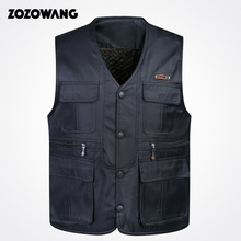 Zozowang 2019 novo sólido escovado novo decote em v único breasted casual moda outono inverno cintura masculina solto grande bolso colete 2024 - compre barato