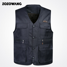 ZOZOWANG 2019 NEW solid brushed new V-neck Single breasted casual fashion autumn winter waist men loose large pocket vest men 2024 - buy cheap