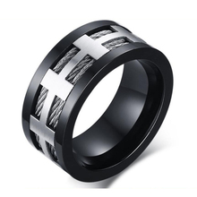 Anéis punk masculinos de noivado, anéis de casamento, pingentes de cruz preta da moda para homens, anéis de ponta com fio de aço inoxidável 2024 - compre barato