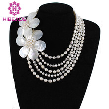 New Top Design Pearls Necklace With Shell Flowers 5 Rows Freshwater Pearls Chains Necklace Wedding Jewelry Free Shipping SP008 2024 - buy cheap