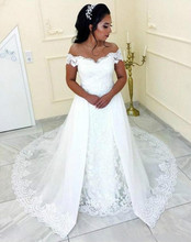 Elegant Lace Off the Shoulder Wedding Dress with Detachable Skirt Lace Up Sweep Train Saudi Arabia Bridal Wedding Gowns Dubai 2024 - buy cheap