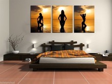 100% Hand Painted Modern Abstract Canvas Art Oil Painting Pictures on the Wall 3 Panel Sunset Beach Sexy Nude Girl 16*24 inch 2024 - buy cheap