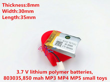 Bateria de íon de lítio polímero, 3.7v, 850mah 803035 li-po para gps, mp3,mp4,mp5,dvd,bluetooth, modelo de brinquedo 2024 - compre barato