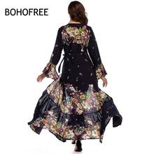 BOHOFREE 2018 New Boho Chic Hippie Dress V Neck Vintage Floral Long Robe Dress Even Festival Gypsy Folk Maxi Dress Women 3XL 2024 - buy cheap