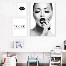 Modern Digital Painting Black Lips Fashion Girl Poster Print Canvas Painting Wall Art Picture Home Decoration Can Be Customized 2024 - buy cheap