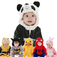 Pijama infantil de panda kigurumi, roupas para recém-nascidos, peça única para cosplay de coelho, traje com capuz, macacão de inverno para meninas e meninos 2024 - compre barato