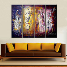 Hand Painted Abstract Wall Art muisian music party Picture 4 Piece abstract Canvas Oil Painting Modern Decoration Home 2024 - buy cheap