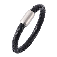 Simple Men Jewelry Bracelet Bangle Vintage Leather Braided Rope Bracelet Stainless Steel Magnetic Clasps Male Wrist Band PW731 2024 - buy cheap