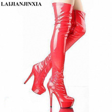 Laijianjinxia zíper lateral vermelho sobre-o-joelho 15 cm botas de salto alto pólo botas de dança/botas de dança no colo botas femininas sexy apelo 2024 - compre barato