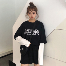 Tee Shirt Femme 2020 Autumn Womens Tshirts Korean Ulzzang Harajuku Vintage Fake 2 Piece Long Sleeve T-shirt Women Casual Tops 2024 - buy cheap