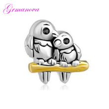 Free shipping Magpie mother and daughter charm beads black rhinestones handmade DIY jewelry Fit Pandora Bracelet Necklace 2024 - buy cheap