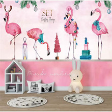 Personalizado 3d papel de parede mural rosa flamingo parede de fundo 2024 - compre barato