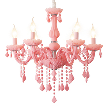 Candelabro led nórdico para dormitorio de niños, lámpara de techo con colgantes de cristal, iluminación de Color Ktv para Bar, sala de estar e interior, Color rosa 2024 - compra barato