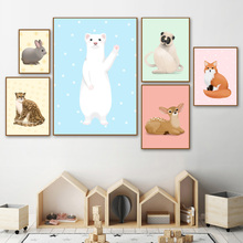 Wall Art Canvas Painting Cute Polar Bear Rabbit Monkey Deer Animal Nordic Posters And Prints Wall Pictures Kids Room Wall Decor 2024 - buy cheap