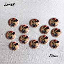 SHINE 50PCs Wooden Sewing Buttons Scrapbooking Round Two Holes Minnie Pattern 15mm Costura Botones Decorate bottoni botoes 2024 - buy cheap