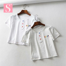 STVY-camisetas 95% de algodón con letras bordadas para mujer, ropa de verano de manga corta con cuello redondo, ajustada, Harajuku 2024 - compra barato