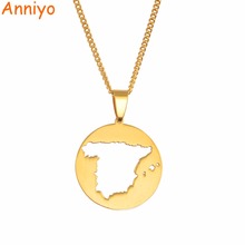 Anniyo-collares colgantes de mapa redondos de España para mujeres, hombres y niñas, abalorio de Color dorado, mapas españoles, regalos de joyería #052721 2024 - compra barato