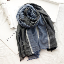 Bufanda de invierno de estilo Unisex para hombre y mujer, bufanda de empalme de algodón, larga y suave, a rayas, Color azul 2024 - compra barato