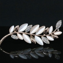 Bohemia long leaf brooch gold-color silver-color colors oval cat eyes white crystal charms fashion women pins jewelry B1284 2024 - buy cheap