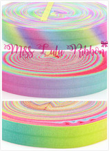 5/8" 16mm Rainbow Gradient Printed  Elastic Ribbon DIY Wedding Decor Accessories Christmas Gift Packing Webbing 10yards/roll 2024 - купить недорого