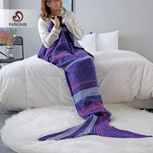 Parkshin tira roxa sereia lance cobertor artesanal sereia cauda cobertor para adulto criança multi cores 2 tamanho sofá cobertor 2024 - compre barato