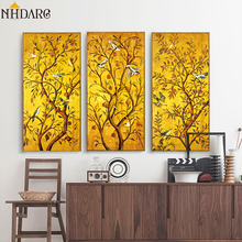 3 painéis estilo chinês pássaro árvore rico posteres e impressões pintura em tela arte imagem de parede para sala de estar decoração de casa 2024 - compre barato