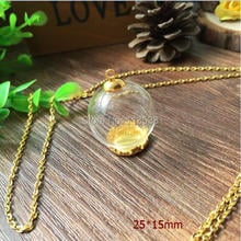 20sets/lot golden 25*15mm round ball glass globe glass global & crown base & cap& necklace set glass vial pendant glass cover 2024 - buy cheap