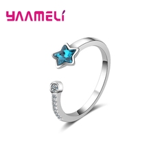 ¡Superventas! Anillos abiertos de estrella de moda para mujer y niña, anillo de Plata de Ley 925 con circonita azul, anillo de joyería para fiesta de compromiso para boda 2024 - compra barato