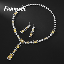 Funmode-Conjuntos de joyas de lujo con Circonia cúbica AAA para mujer, joyería con forma cuadrada Micro pavé, conjuntos de joyas de boda, F009K 2024 - compra barato