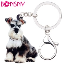 Bonsny-llaveros de perro estilo Schnauzer Terrier para mujer y niña, lindo anillo diseño Animal, joyería, bolso para coche 2024 - compra barato