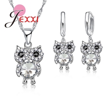 Personality New Girls Crystal Jewelry Owl Cubic Zircon Pendant Drop Earrings   Fashion 925 Sterling Silver Jewelry Sets 2024 - buy cheap