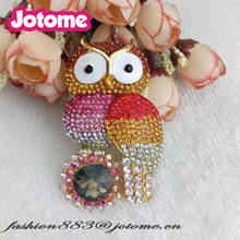 Gold-Tone Multicolor Rhinestone Crystal large Owl with Sunflower Brooch big bird pin 2024 - buy cheap