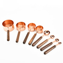 Household Kitchen Dining Bar Baking Tools Walnut Wooden Handle Copper Plating Measuring Cups Spoon Cake Sugar Tools Set 2024 - buy cheap