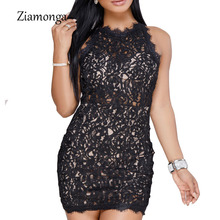 Ziamonga 2018 novo verão bandage vestido feminino preto branco vestido de renda fora do ombro bodycon mini vestido curto o-pescoço vestidos sexy 2024 - compre barato