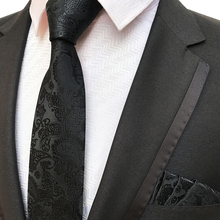 8cm Men Solid Black Paisley Necktie Set with Woven Pocket Square for Meeting 2024 - buy cheap