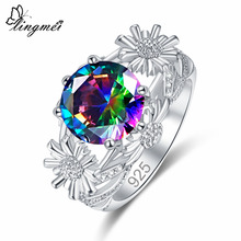 Lingmei Dropshiping Birthstone Fashion Jewelry Round Cut Multi & Red Zircon Ring Sterling Silver Color Jewelry Size 6 7 8 9 2024 - buy cheap