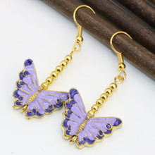 Pendientes de plata de alta calidad para mujer, aretes colgantes de color dorado cloisonne, mariposa de 22x18mm, regalos para fiesta de boda, joyería B2595 2024 - compra barato