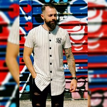 Moda verão dos homens t moda streetwear hip hop sik seda camisa de beisebol listrado roupas masculinas tyga marca roupas 2024 - compre barato
