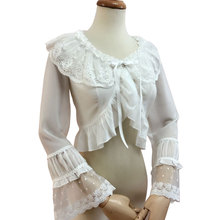 Top blanco suave Lolita para niña, manga larga, panada, encogimiento de hombros, tres colores (blanco, Beige, negro) 2024 - compra barato