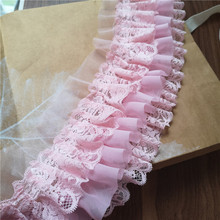 Pink Chiffon Tape Ribbon Ruffle Lace,  Pleated Chiffon Lace Trim Flower Collar Garment Skirt Accessories Pleated Lace Fabric 2024 - buy cheap