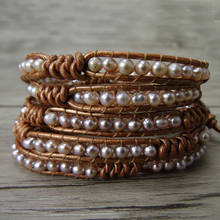 Pearl wrap bracelet beads leather fresh water pearl bracelet yoga gypsy wrap bracelet boho pearl Jewelry bohemian 2024 - buy cheap