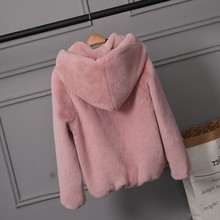 2018 New Faux Fur Coat With Hood High Waist Fashion Slim Black Red Pink Faux Fur Jacket Fake Rabbit Fur 2024 - buy cheap