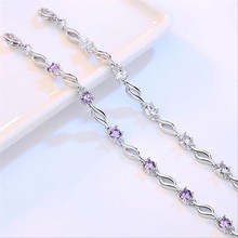 Fashion Women Purple Crystal Bracelets For Girl Bride Wedding Party Accessories Charming Silver 925 Bracelets With Stone 2024 - buy cheap