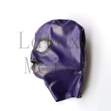 Metallic purple Latex hoods Fetish open eyes nostrils and mouth for adults with back zipper 2024 - buy cheap